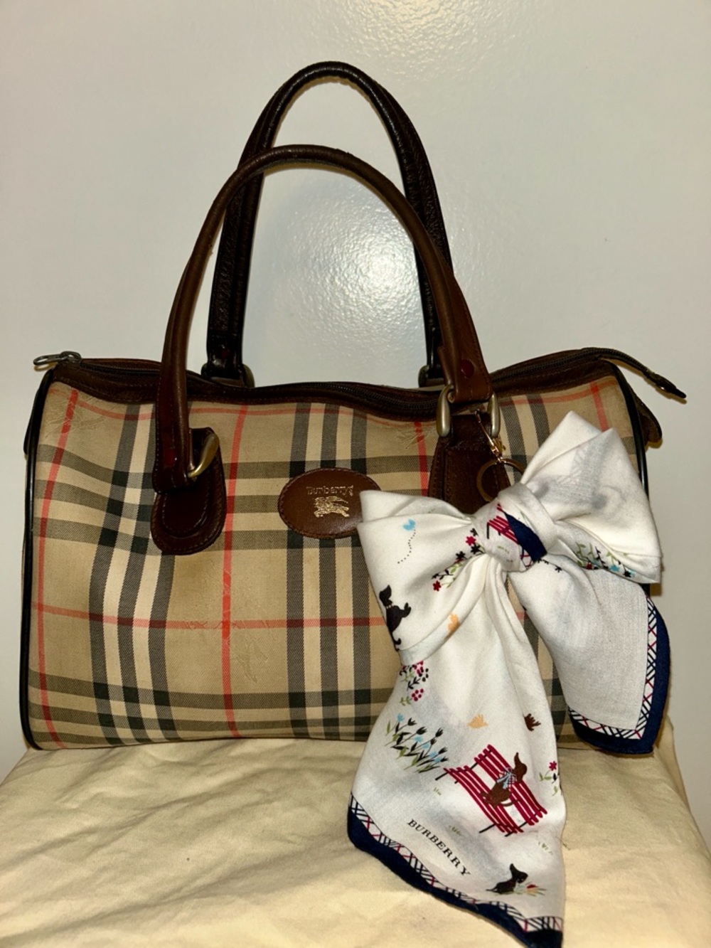 BURBERRYS Nova Check Canvas &
Leather Handbag. With Burberrys Handkerchief. - Picture 2 of 13